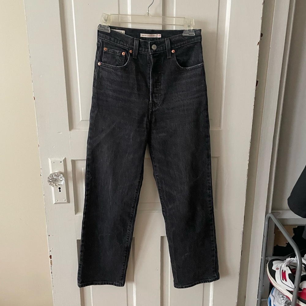 Levi Ribcage Straight Jeans in Washed black